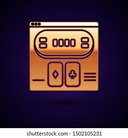 Gold Online poker table game icon isolated on dark blue background. Online casino.  Vector Illustration