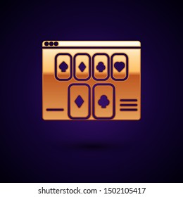 Gold Online poker table game icon isolated on dark blue background. Online casino.  Vector Illustration