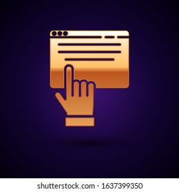 Gold Online shopping on screen icon isolated on dark blue background. Concept e-commerce, e-business, online business marketing.  Vector Illustration