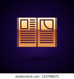 Gold Open book icon isolated on dark blue background.  Vector Illustration