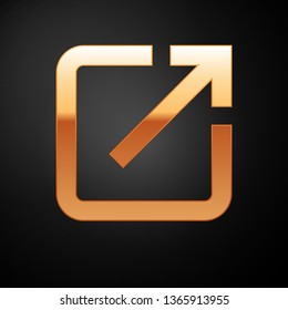 Gold Open in new window icon isolated on black background. Open another tab button sign. Browser frame symbol. External link sign. Vector Illustration