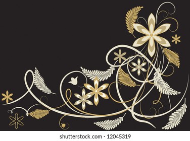 Gold openwork flowers on a black background