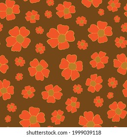 Gold, orange and brown vintage flowers seamless