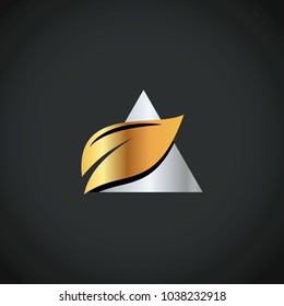 gold organic leaf triangle sign eco logo