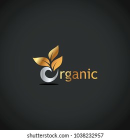 gold organic nature leaf text eco logo