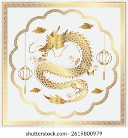 Gold Oriental Chinese Dragon illustration EPS Vector
