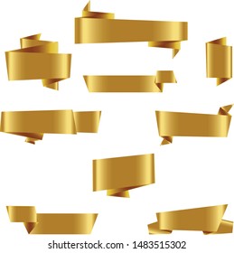 Gold Origami Ribbon Set InIsolated For Celebration And Winner Award Banner White Background, Vector Illustration can use for anniversary, birthday, party, event, holiday, Ied mubarak And religious day