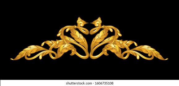 gold ornament baroque style isolate on black 