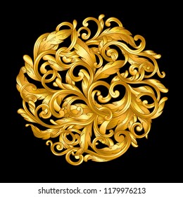 gold ornament baroque style  on black