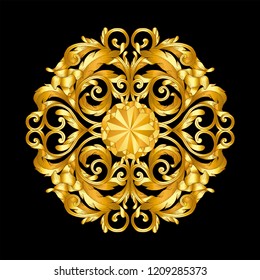 gold ornament baroque style  on black