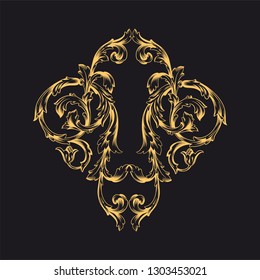 Gold ornament baroque style. Retro rococo decoration element with flourishes calligraphic. You can use for wedding decoration of greeting card and laser cutting