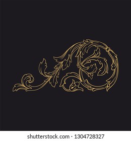 Gold ornament baroque style. Retro rococo decoration element with flourishes calligraphic. You can use for wedding decoration of greeting card and laser cutting