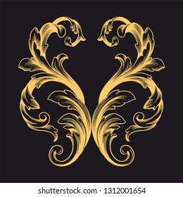 Gold ornament baroque style. Retro rococo decoration element with flourishes calligraphic. You can use for wedding decoration of greeting card and laser cutting