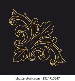 Gold ornament baroque style. Retro rococo decoration element with flourishes calligraphic. You can use for wedding decoration of greeting card and laser cutting
