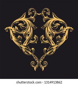 Gold ornament baroque style. Retro rococo decoration element with flourishes calligraphic. You can use for wedding decoration of greeting card and laser cutting