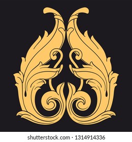 Gold ornament baroque style. Retro rococo decoration element with flourishes calligraphic. You can use for wedding decoration of greeting card and laser cutting