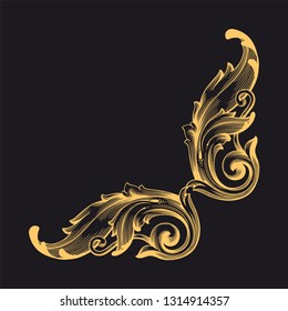 Gold ornament baroque style. Retro rococo decoration element with flourishes calligraphic. You can use for wedding decoration of greeting card and laser cutting