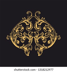 Gold ornament baroque style. Retro rococo decoration element with flourishes calligraphic. You can use for wedding decoration of greeting card and laser cutting