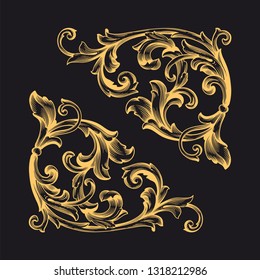 Gold ornament baroque style. Retro rococo decoration element with flourishes calligraphic. You can use for wedding decoration of greeting card and laser cutting