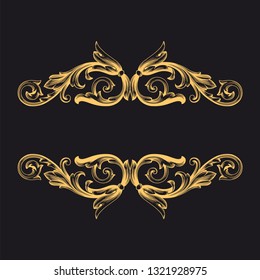 Gold ornament baroque style. Retro rococo decoration element with flourishes calligraphic. You can use for wedding decoration of greeting card and laser cutting