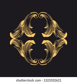 Gold ornament baroque style. Retro rococo decoration element with flourishes calligraphic. You can use for wedding decoration of greeting card and laser cutting