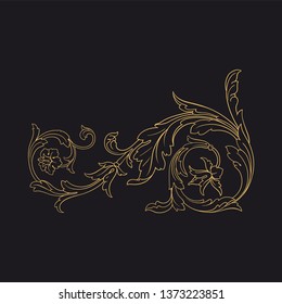 Gold ornament baroque style. Retro rococo decoration element with flourishes calligraphic.