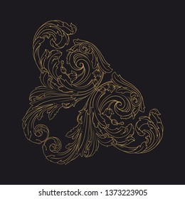 Gold ornament baroque style. Retro rococo decoration element with flourishes calligraphic.