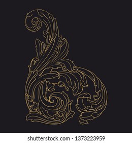 Gold ornament baroque style. Retro rococo decoration element with flourishes calligraphic.