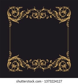 Gold ornament baroque style. Retro rococo decoration element with flourishes calligraphic.