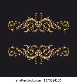 Gold ornament baroque style. Retro rococo decoration element with flourishes calligraphic.