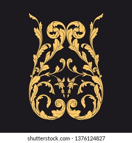 Gold ornament baroque style. Retro rococo decoration element with flourishes calligraphic.
