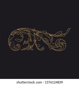 Gold ornament baroque style. Retro rococo decoration element with flourishes calligraphic.