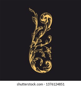 Gold ornament baroque style. Retro rococo decoration element with flourishes calligraphic.