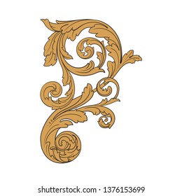 Gold ornament baroque style. Retro rococo decoration element with flourishes calligraphic. 