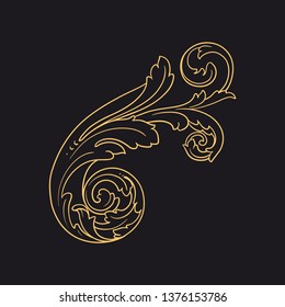 Gold ornament baroque style. Retro rococo decoration element with flourishes calligraphic. 
