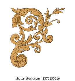 Gold ornament baroque style. Retro rococo decoration element with flourishes calligraphic. 