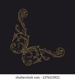 Gold ornament baroque style. Retro rococo decoration element with flourishes calligraphic. 