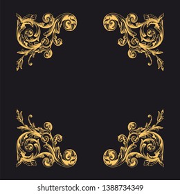 Gold ornament baroque style. Retro rococo decoration element with flourishes calligraphic.