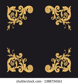 Gold ornament baroque style. Retro rococo decoration element with flourishes calligraphic.