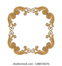 Gold ornament baroque style. Retro rococo decoration element with flourishes calligraphic.