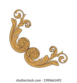 Gold ornament baroque style. Retro rococo decoration element with flourishes calligraphic.