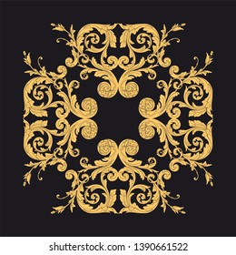 Gold ornament baroque style. Retro rococo decoration element with flourishes calligraphic.