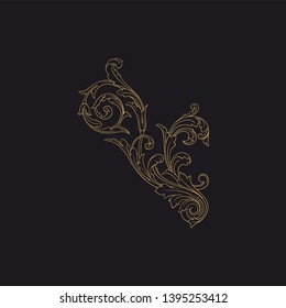 Gold ornament baroque style. Retro rococo decoration element with flourishes calligraphic. 