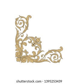 Gold ornament baroque style. Retro rococo decoration element with flourishes calligraphic. 