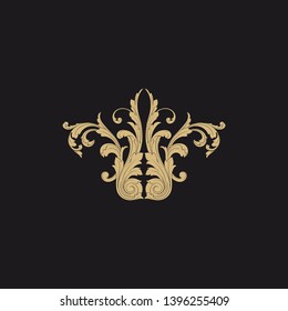 Gold ornament baroque style. Retro rococo decoration element with flourishes calligraphic.