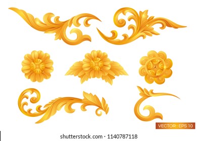 gold ornament design. pattern of gold frame carved flower isolated on white background.
Traditional Thai style pattern decorative
