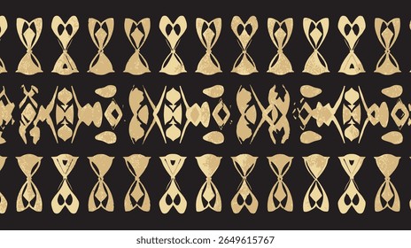 Gold ornament displays repetitive pattern against stark black backdrop creates luxury effect