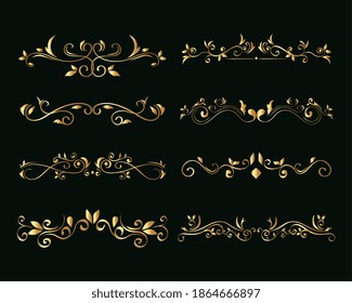 gold ornament icon set on green background design of Decorative element theme Vector illustration