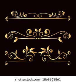 gold ornament icon set on black background design of Decorative element theme Vector illustration