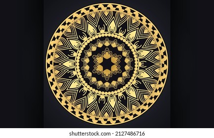 Gold ornament on a black background. Luxury mandala design.
